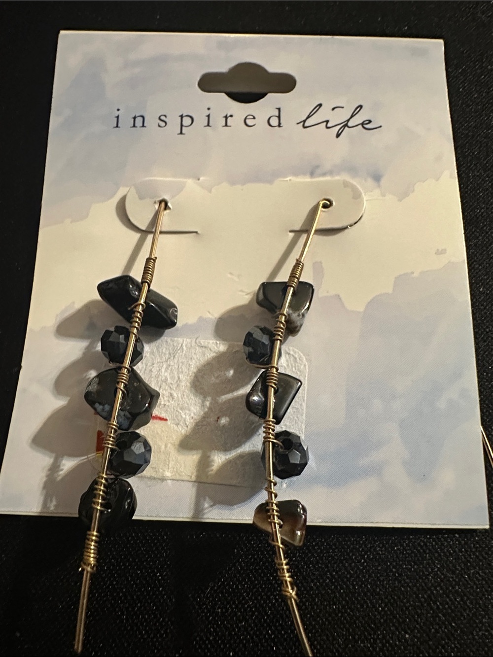 Inspire gold-tone dangle earrings with black beads
#64